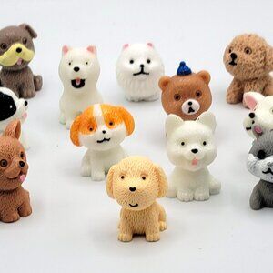 12 Assorted Breeds of Puppy Dogs Sitting  Miniatures Resin 1" Figurines